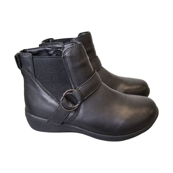 Skechers Womens 6 Arya Mod Squad Black Memory Foam Leather Ankle Wedge Booties - Picture 1 of 15